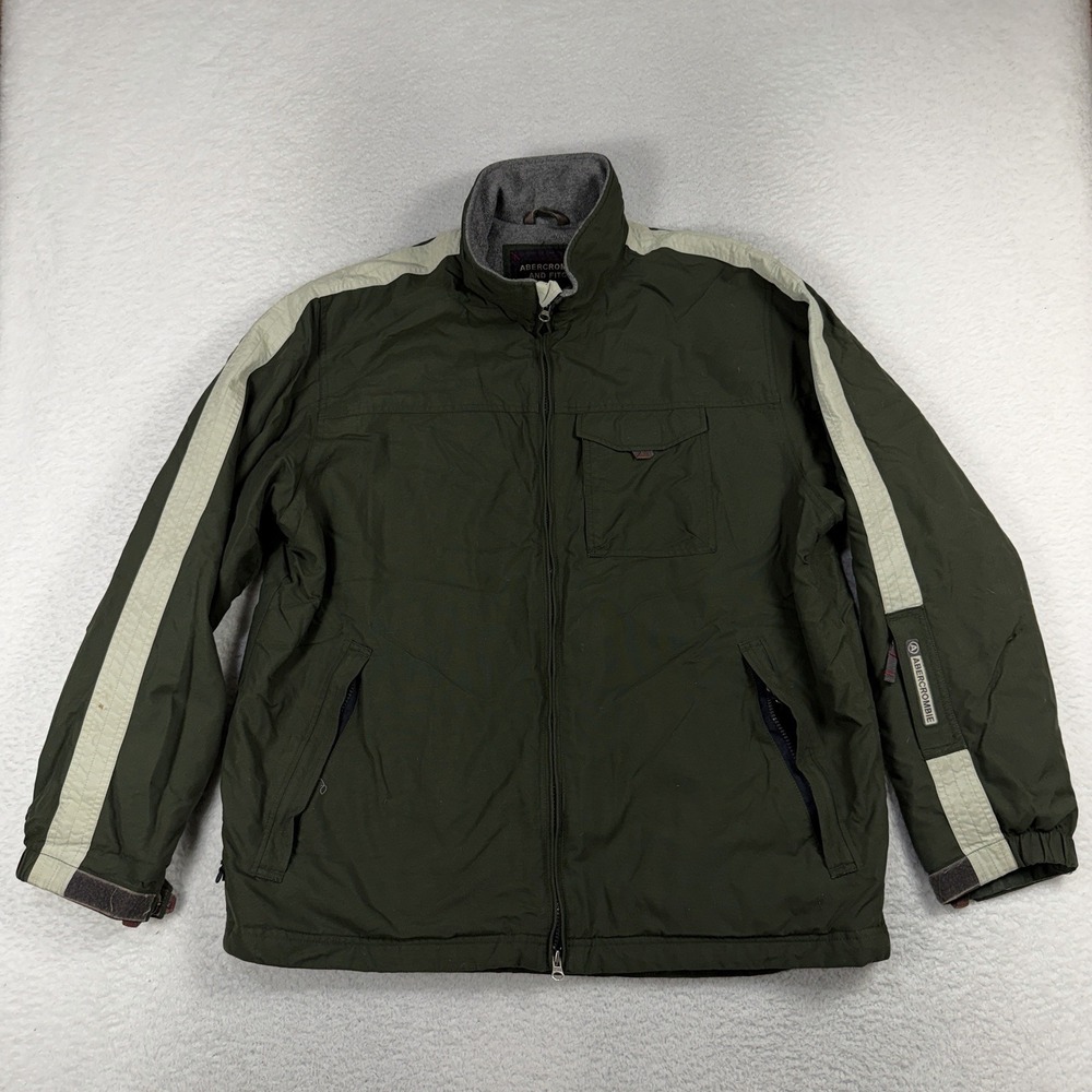 Vtg Abercrombie And Fitch Jacket Mens L Green Beige Fleece Lined Y2K Coat Nylon